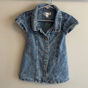 Nannette Blue Denim Top dress with pink bows size 2T